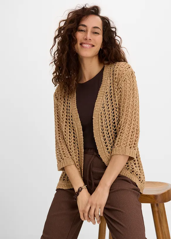 H&aring;lm&ouml;nstrad cardigan med paljetter, bonprix