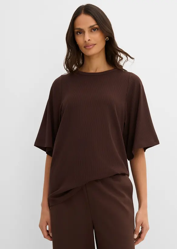 Ribbstickad topp i viskosmix, bonprix