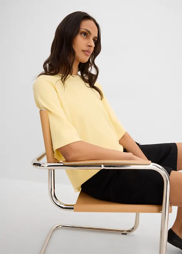 Ribbstickad topp i viskosmix, bonprix