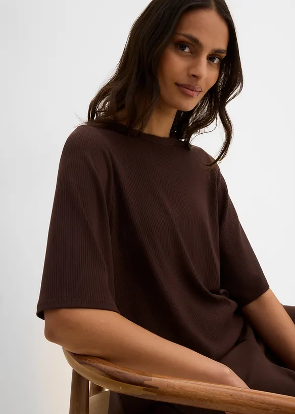 Ribbstickad topp i viskosmix, bonprix