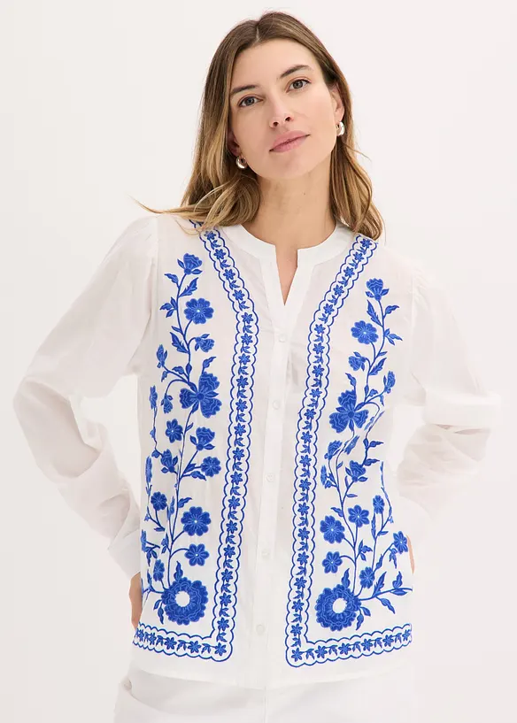 Blus av bomull med broderi, bonprix