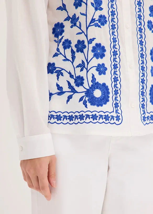 Blus av bomull med broderi, bonprix