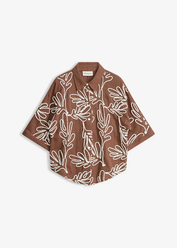 Blus i bomull med broderi, bonprix