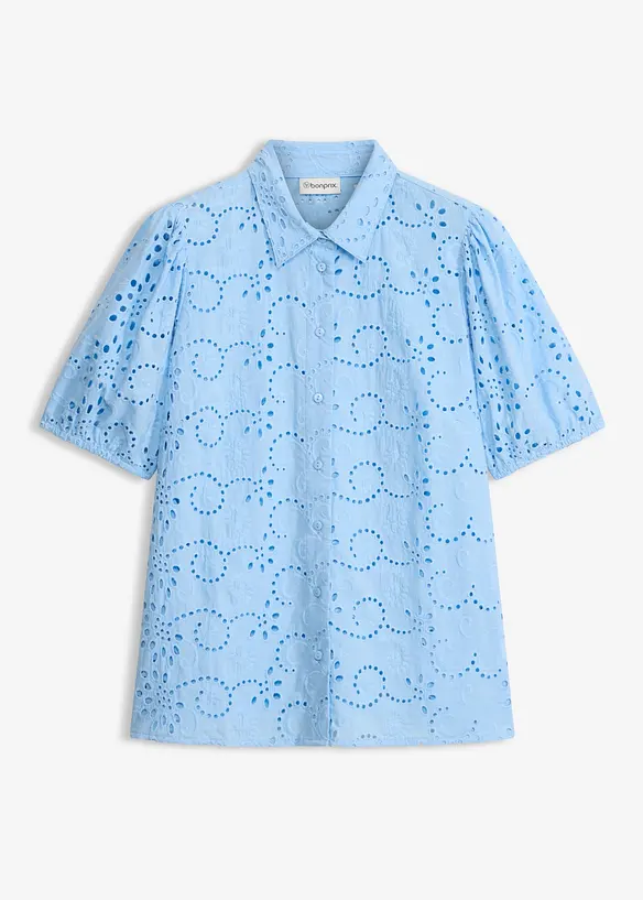 Blus i ekologisk bomull med h&aring;lbroderi, bonprix