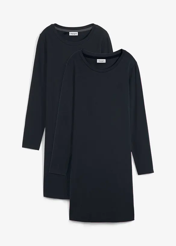 Jerseykl&auml;nning av bomull med stretch (2-pack), bonprix