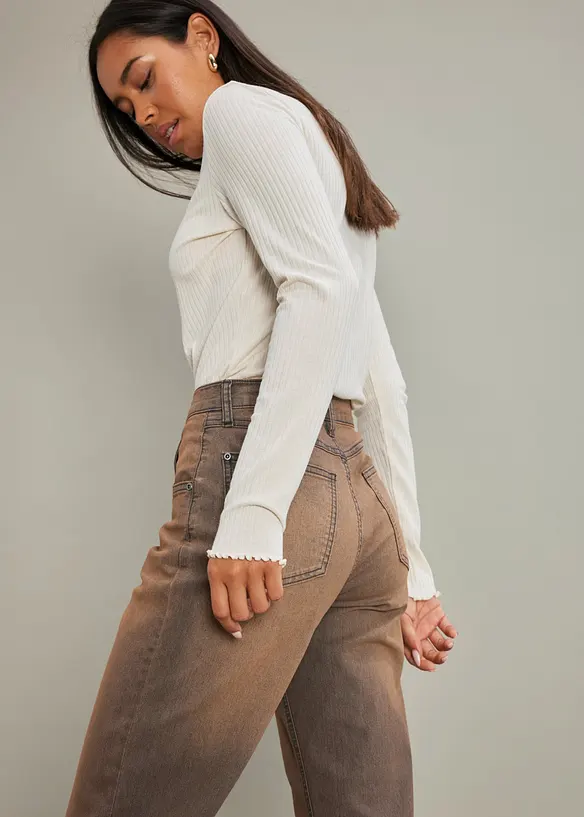 Vida jeans med h&ouml;g midja, vintagetv&auml;ttade, bonprix