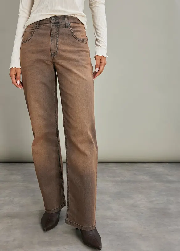 Vida jeans med h&ouml;g midja, vintagetv&auml;ttade, bonprix