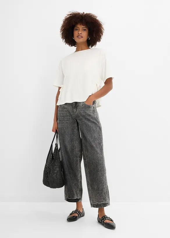 Jeans med medelh&ouml;g midja och kortare ben, Super Soft, bonprix