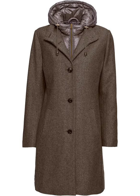 Kort vinterkappa med 2-i-1-look och yllek&auml;nsla, bonprix