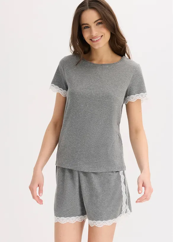 Pyjamas med shorts, av bomull med spets, bonprix