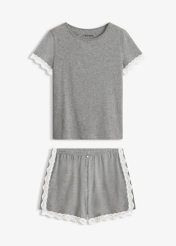 Pyjamas med shorts, av bomull med spets, bonprix