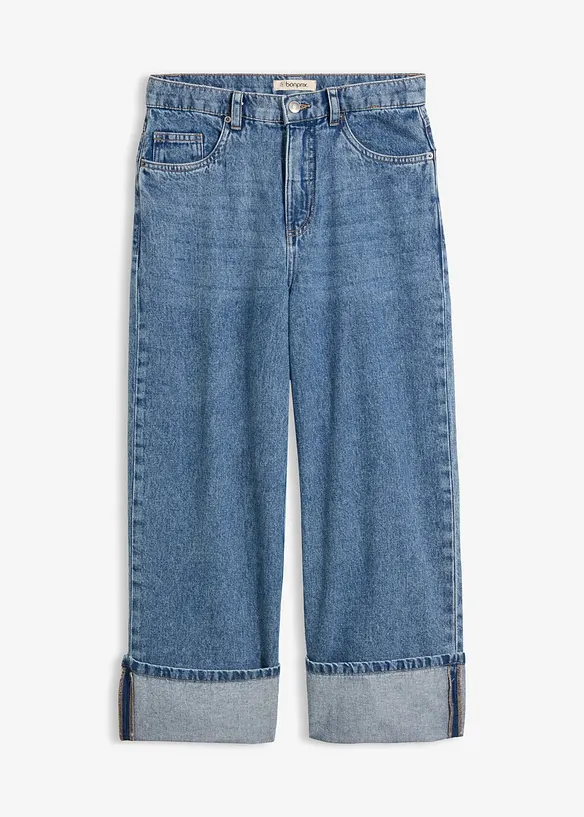 Wide Leg Jeans Mid Wais, Cropped, bonprix