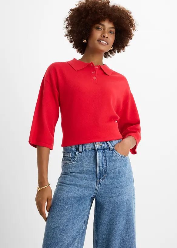 Wide Leg Jeans Mid Wais, Cropped, bonprix