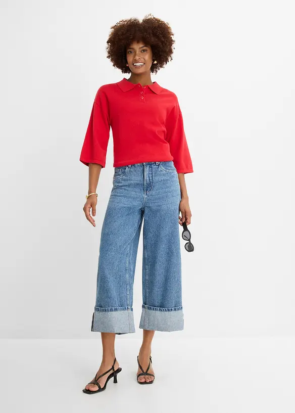 Wide Leg Jeans Mid Wais, Cropped, bonprix