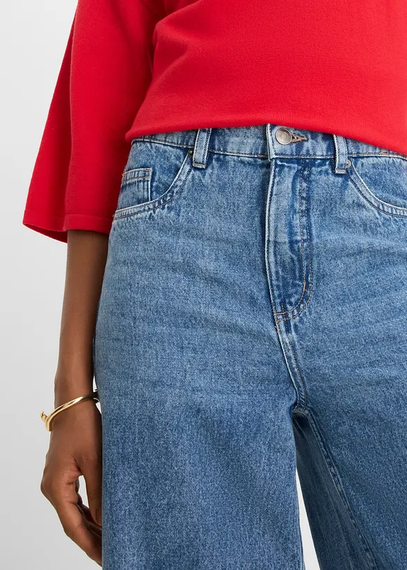 Wide Leg Jeans Mid Wais, Cropped, bonprix
