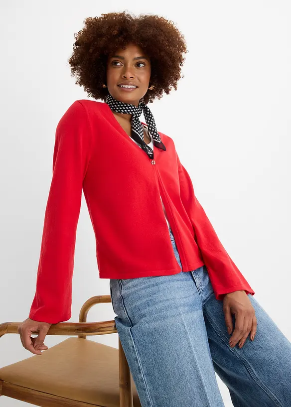 Finstickad cardigan av bomullsmix, bonprix