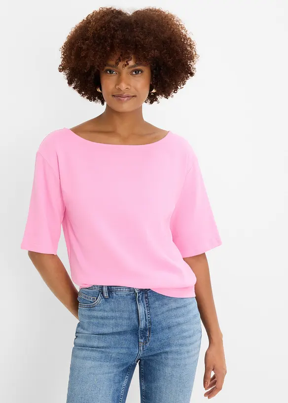 Topp i ekologisk bomull med v&aring;fflad look, bonprix