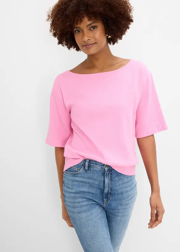 Topp i ekologisk bomull med v&aring;fflad look, bonprix