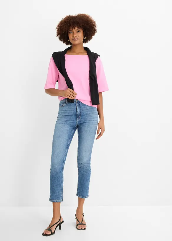 Topp i ekologisk bomull med v&aring;fflad look, bonprix