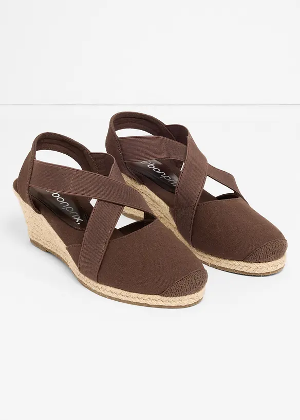 Sandalett med kilklack och elastiska remmar, bonprix