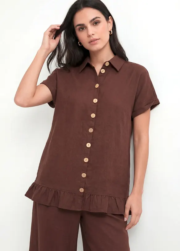 L&aring;ng oversizeblus av linnemix, bonprix