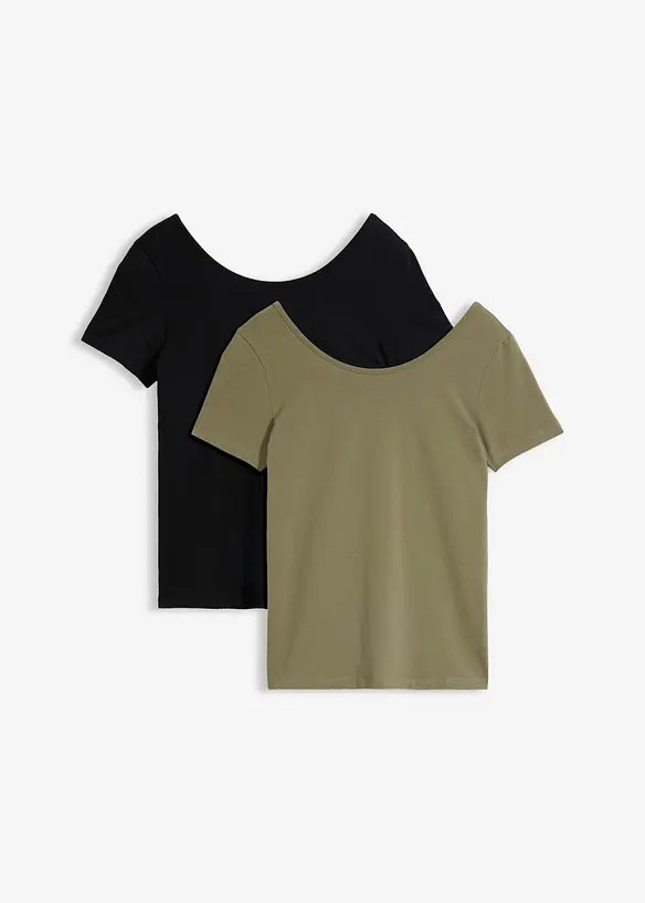 T-shirt med djup ringning bak (2-pack), bonprix