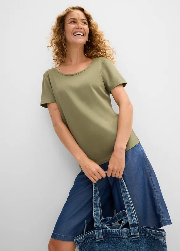 T-shirt med djup ringning bak (2-pack), bonprix