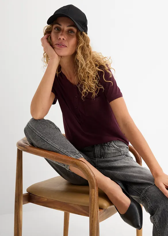 T-shirt med knappsl&aring;, bonprix