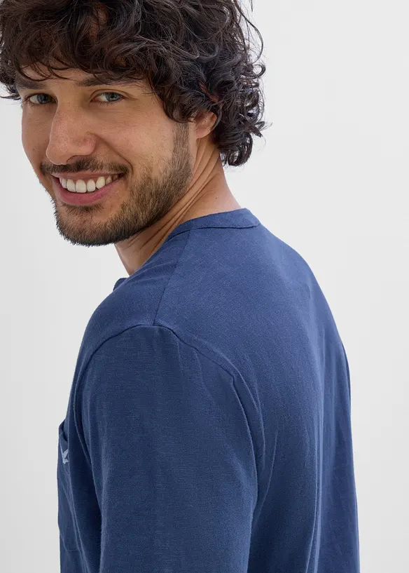 T-shirt med farfarskrage, av ekologisk bomull, bonprix