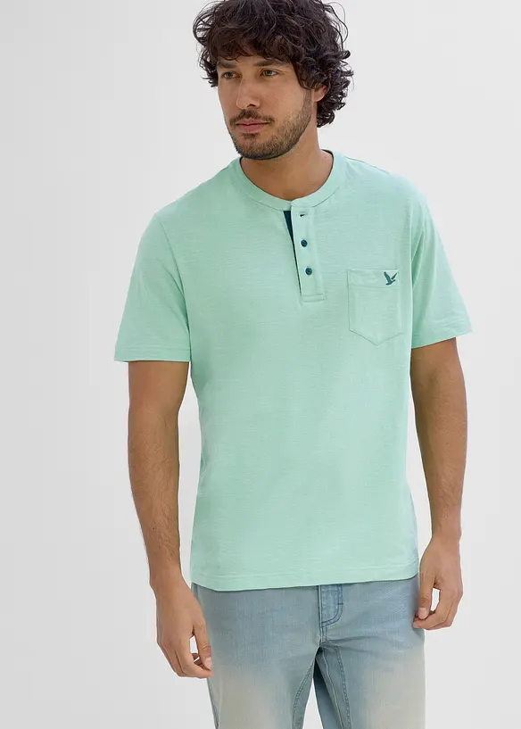 T-shirt med farfarskrage, av ekologisk bomull, bonprix