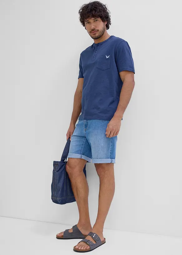 T-shirt med farfarskrage, av ekologisk bomull, bonprix