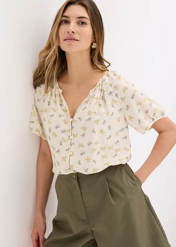 Kort&auml;rmad blus i viskosmix, bonprix