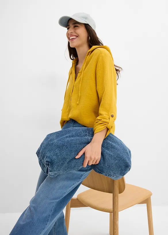 Muslinblus med luva, bonprix