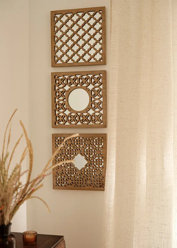 V&auml;ggprydnad med spegel och ornament (3-pack), bonprix