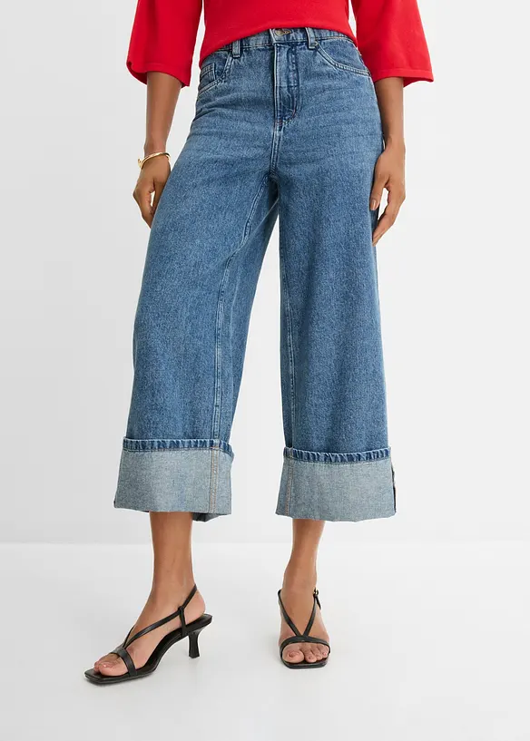 Wide Leg Jeans Mid Wais, Cropped, bonprix