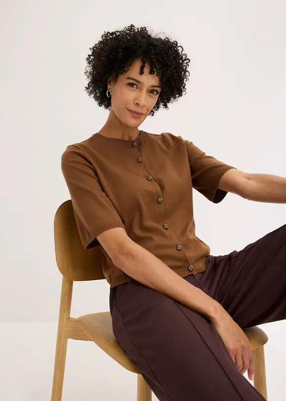 Finstickad cardigan i viskosmix, bonprix