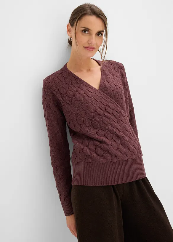 H&aring;lm&ouml;nstrad tr&ouml;ja med omlottlook, bonprix