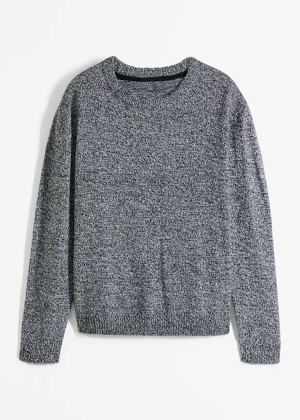 Stickad tr&ouml;ja med rund halsringning i melerad look, bonprix
