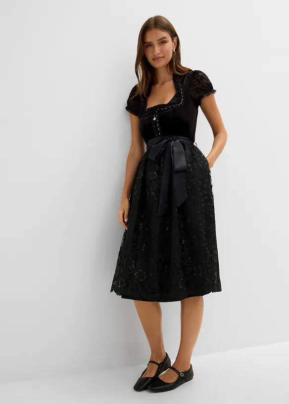Dirndl med sammetskjol (2 delar), bonprix