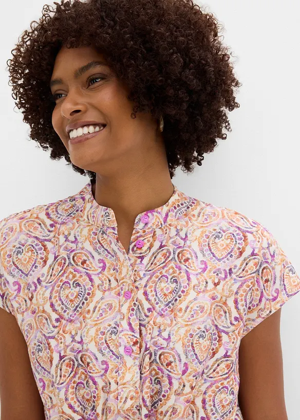 Kort&auml;rmad blus i viskosmix, bonprix