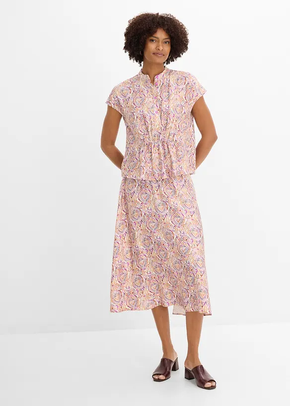 Kort&auml;rmad blus i viskosmix, bonprix
