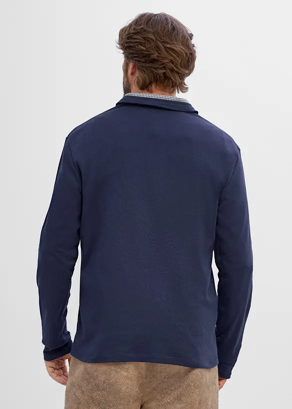 Pik&eacute;tr&ouml;ja av bomull med rutiga detaljer, bonprix