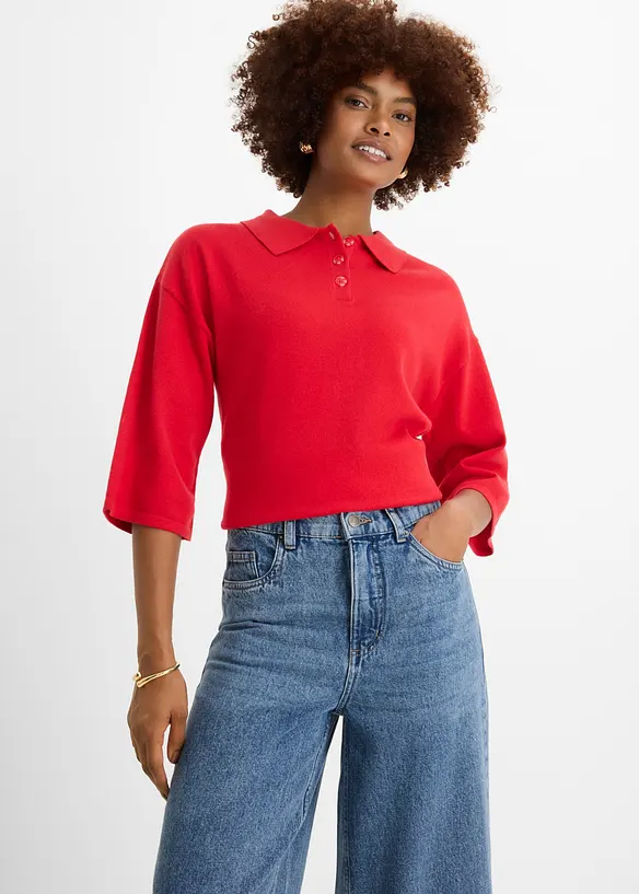 Wide Leg Jeans Mid Wais, Cropped, bonprix