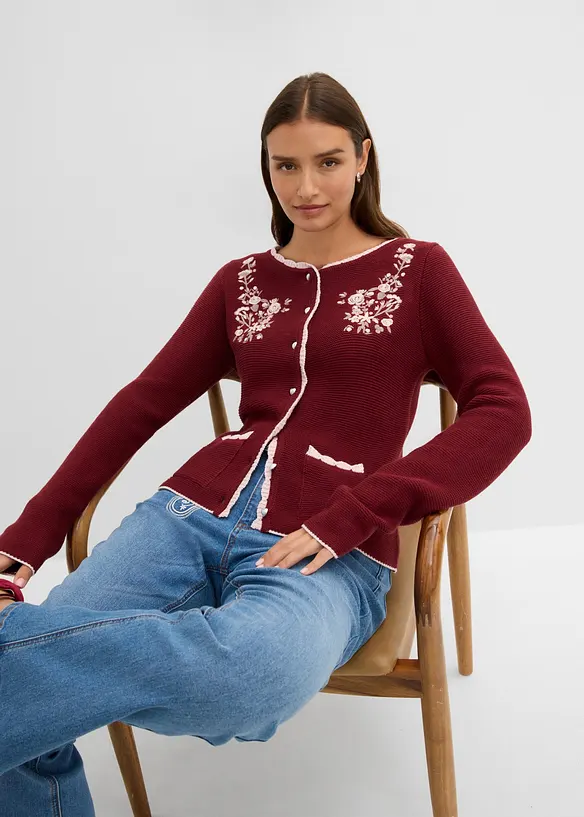S&ouml;t folkdr&auml;ktsinspirerad cardigan med broderi, bonprix