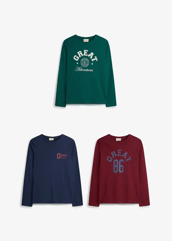 L&aring;ng&auml;rmad tr&ouml;ja av mjuk, ekologisk bomull (3-pack), bonprix