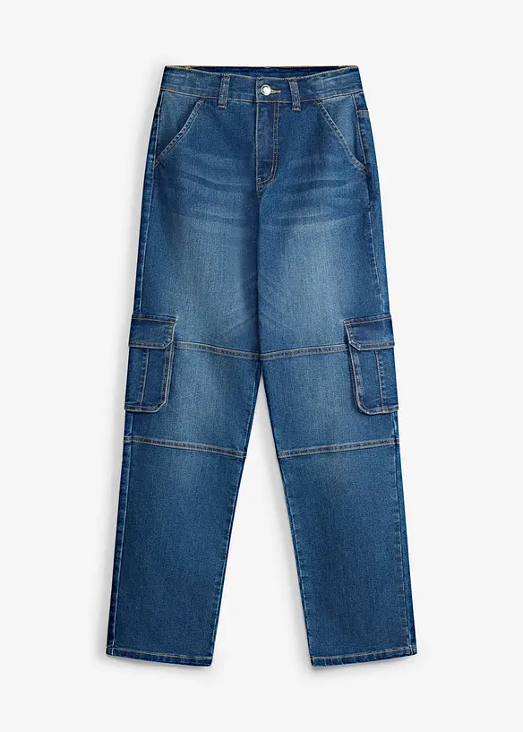 Cargo-jeans med Loose Fit och reglerbar midja, Straight, bonprix