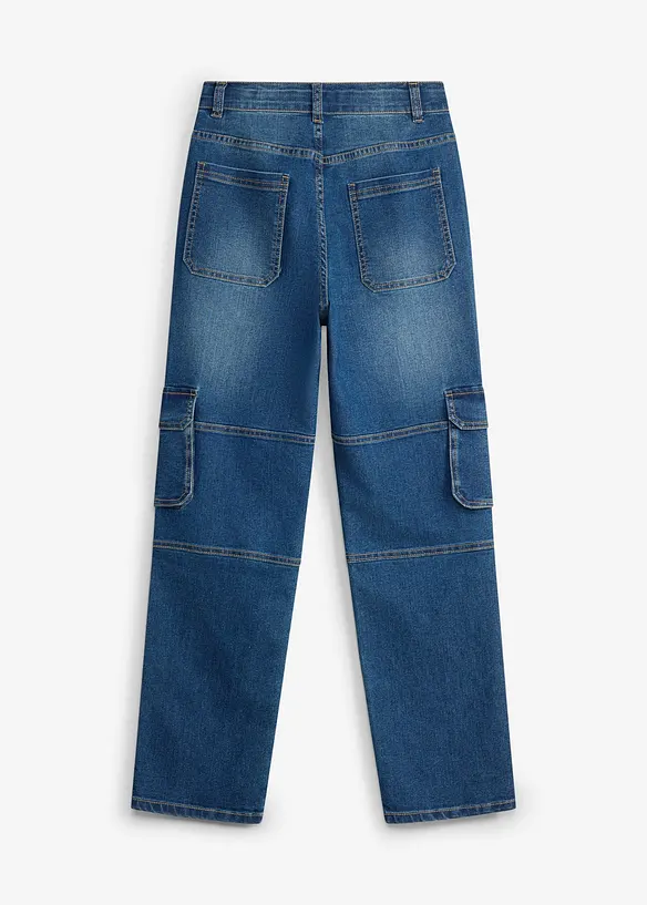 Cargo-jeans med Loose Fit och reglerbar midja, Straight, bonprix