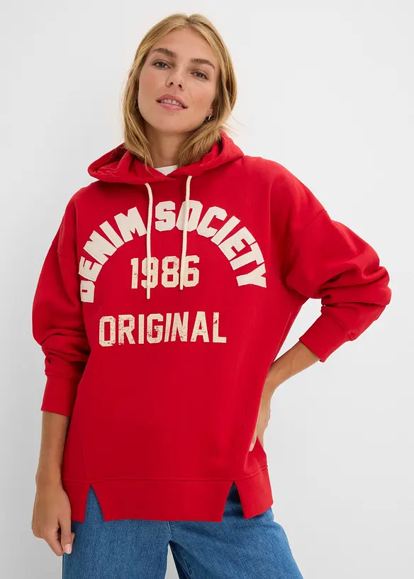 Sweatshirt med huva av bomull, oversizemodell, bonprix