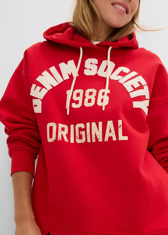 Sweatshirt med huva av bomull, oversizemodell, bonprix