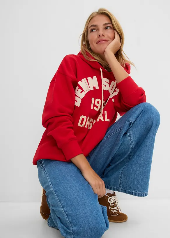 Sweatshirt med huva av bomull, oversizemodell, bonprix